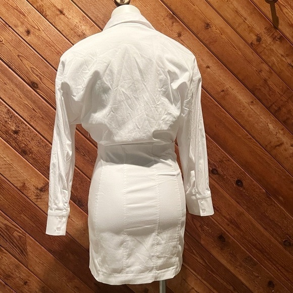 NWT Zara Structured Poplin Collared Long Sleeve Mini Shirt Dress White Medium - Picture 6 of 13
